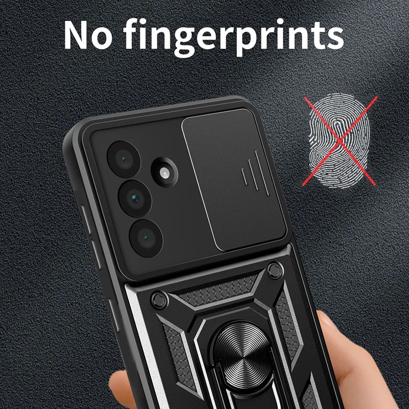 For Samsung Galaxy A36 5G Case with Slide Camera Lid PC+TPU Kickstand Phone Cover - Black