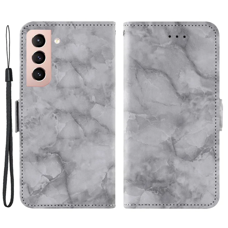 Phone Case for Samsung Galaxy S22 5G, Marble Pattern Dual Magnetic Clasp PU Leather Stand Flip Wallet Cover - Grey