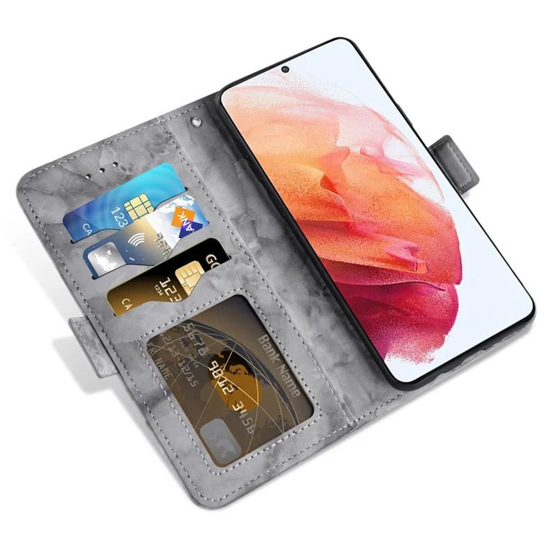 Phone Case for Samsung Galaxy S22 5G, Marble Pattern Dual Magnetic Clasp PU Leather Stand Flip Wallet Cover - Grey