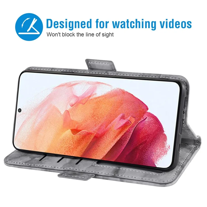 Phone Case for Samsung Galaxy S22 5G, Marble Pattern Dual Magnetic Clasp PU Leather Stand Flip Wallet Cover - Grey