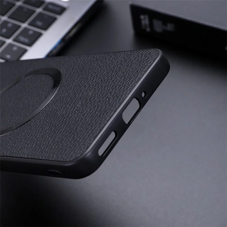 Coque de téléphone pour Xiaomi Redmi 14C 4G / 14R 5G / Poco C75 4G compatible avec MagSafe, en cuir PU et TPU - Noir