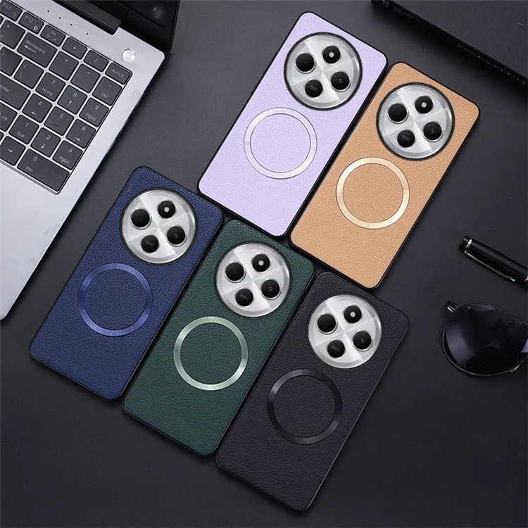 Coque de téléphone pour Xiaomi Redmi 14C 4G / 14R 5G / Poco C75 4G compatible avec MagSafe, en cuir PU et TPU - Noir