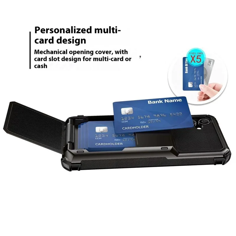 For Samsung Galaxy A16 5G  /  4G Case PC+TPU Dual Layer Back Phone Cover with Card Holder - Black