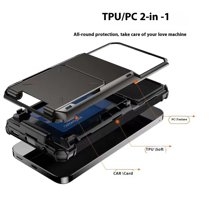 For Samsung Galaxy A16 5G  /  4G Case PC+TPU Dual Layer Back Phone Cover with Card Holder - Black