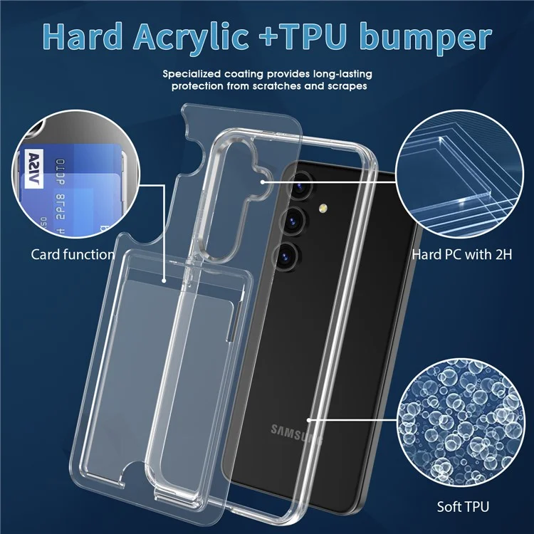 Чехол для Samsung Galaxy S25+ Clear Case TPU+PC+Acrylic с держателем для карт