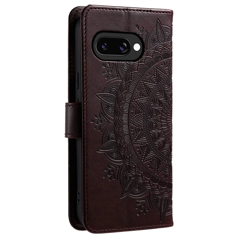 For Google Pixel 9a Case Imprinted Totem PU Leather Wallet Stand Phone Cover - Brown