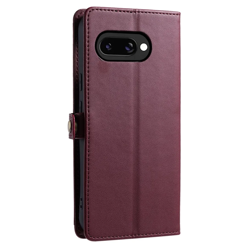 For Google Pixel 9a Leather Case Wallet Stand Phone Cover with Straps - Wine Red
