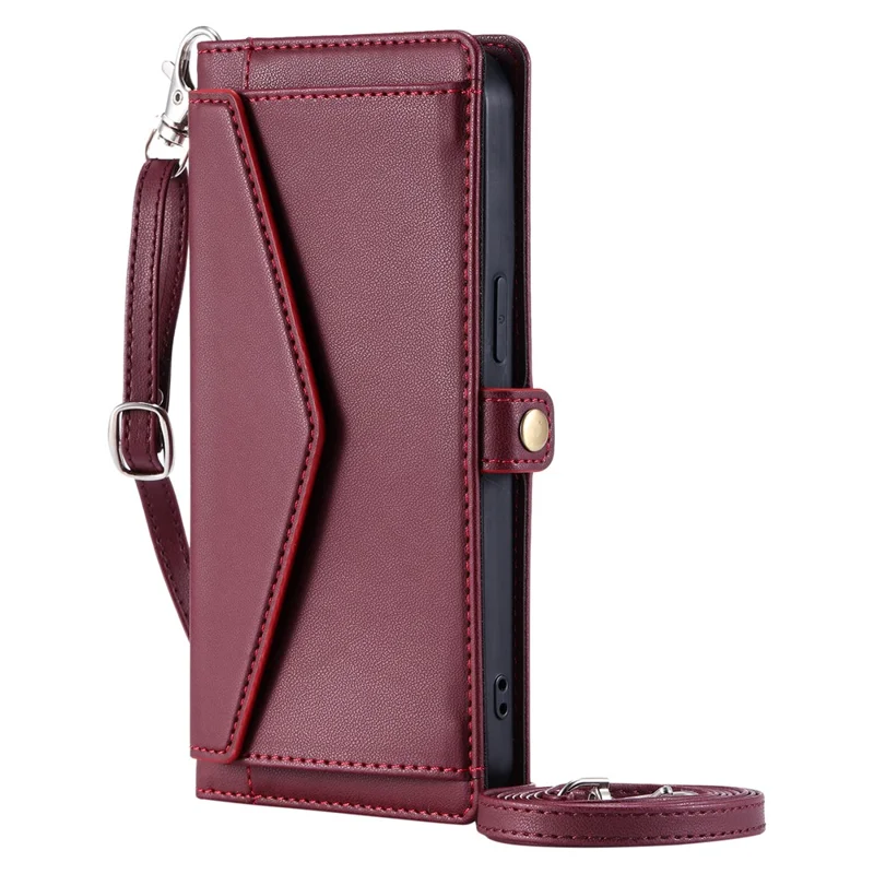 For Google Pixel 9a Leather Case Wallet Stand Phone Cover with Straps - Wine Red