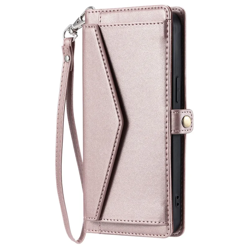 For Google Pixel 9a Leather Case Wallet Stand Phone Cover with Straps - Rose Gold