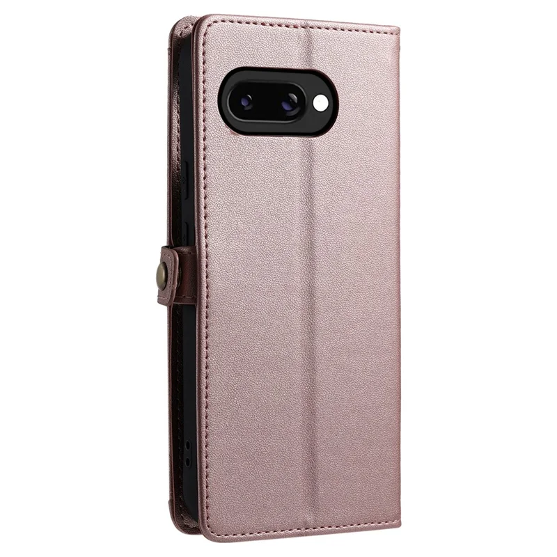 For Google Pixel 9a Leather Case Wallet Stand Phone Cover with Straps - Rose Gold