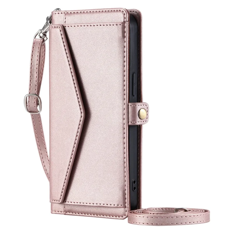For Google Pixel 9a Leather Case Wallet Stand Phone Cover with Straps - Rose Gold