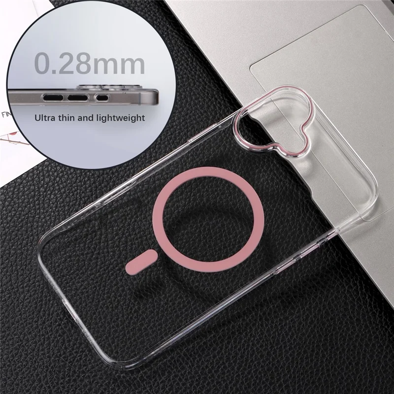 For iPhone 16 Magnetic Case Compatible with MagSafe 1.0mm Ultra Thin PC Back Cover - Pink