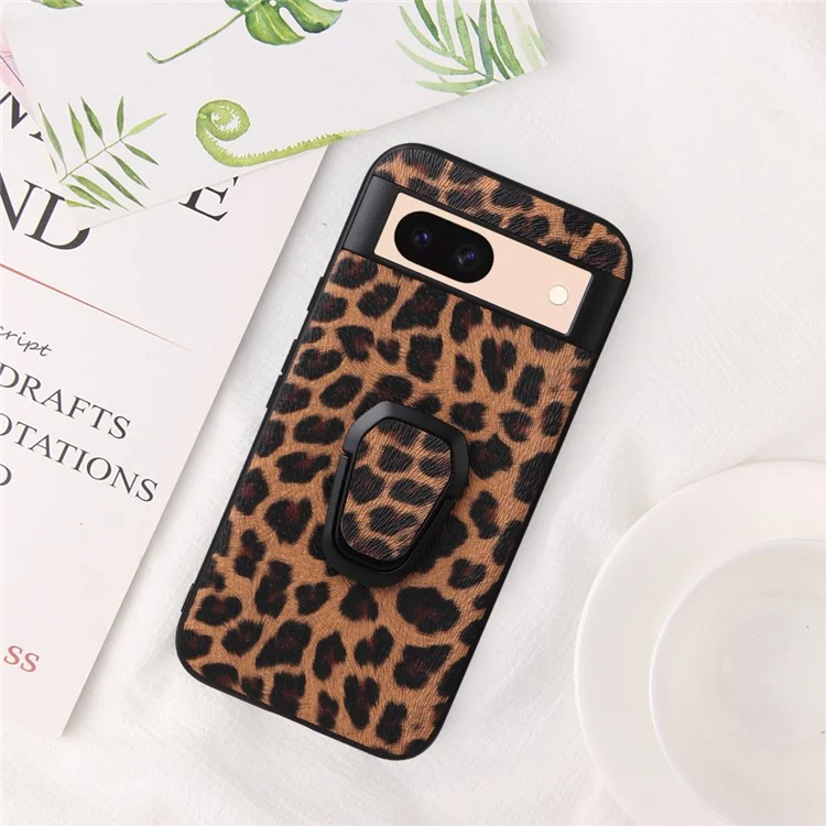 For Google Pixel 8a Case Kickstand Leather+TPU+PC Phone Back Cover - Leopard