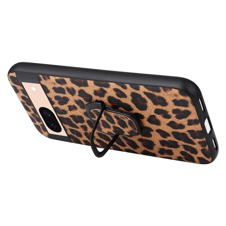 For Google Pixel 8a Case Kickstand Leather+TPU+PC Phone Back Cover - Leopard