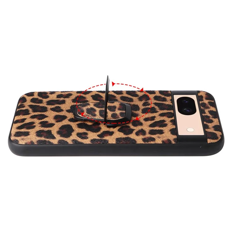 For Google Pixel 8a Case Kickstand Leather+TPU+PC Phone Back Cover - Leopard