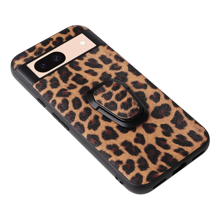 For Google Pixel 8a Case Kickstand Leather+TPU+PC Phone Back Cover - Leopard