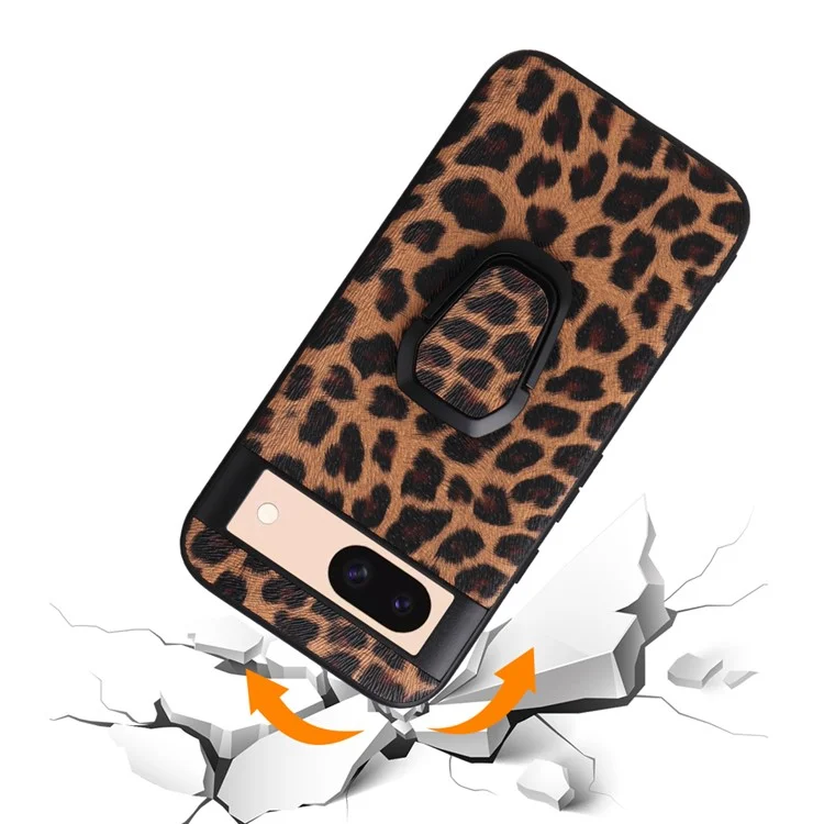For Google Pixel 8a Case Kickstand Leather+TPU+PC Phone Back Cover - Leopard