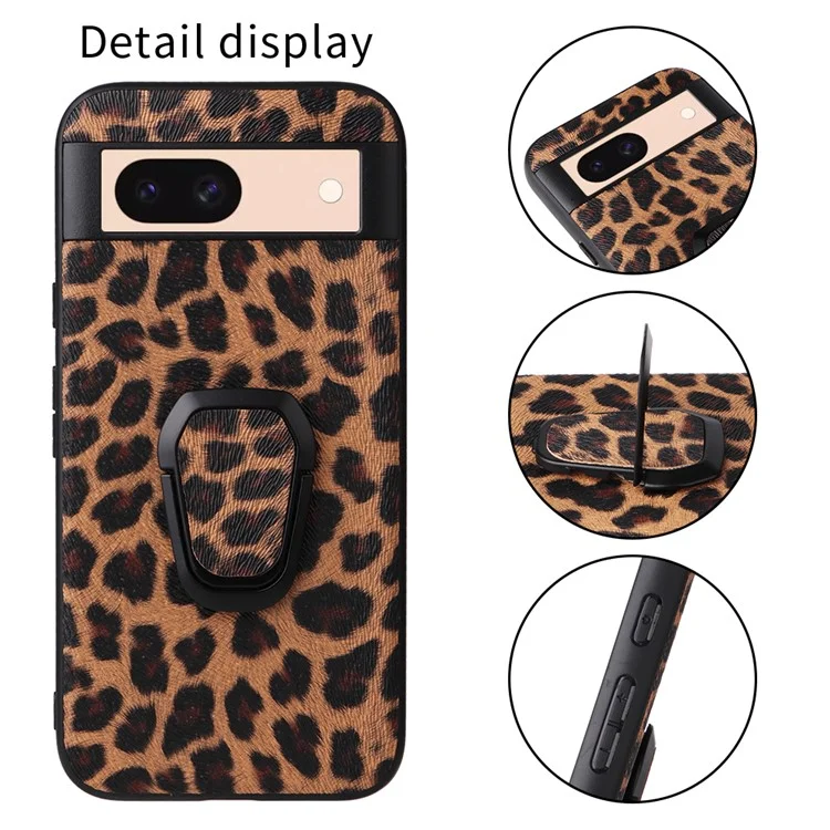 For Google Pixel 8a Case Kickstand Leather+TPU+PC Phone Back Cover - Leopard