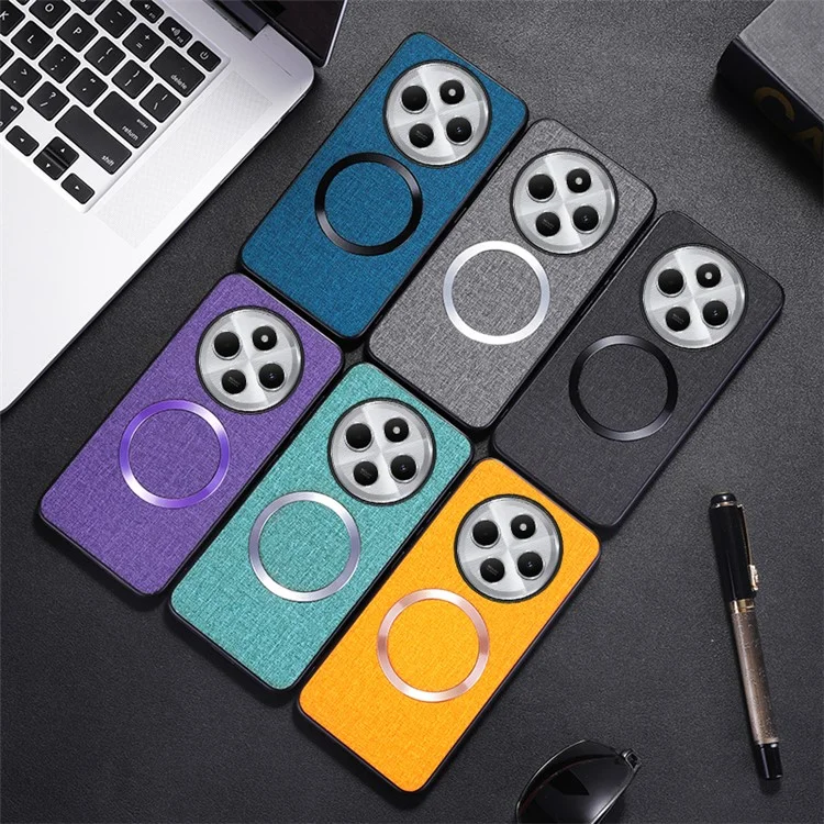 Coque de téléphone pour Xiaomi Redmi 14C 4G / 14R 5G / Poco C75 4G, résistante aux chocs, en TPU + tissu, compatible avec MagSafe - Gris