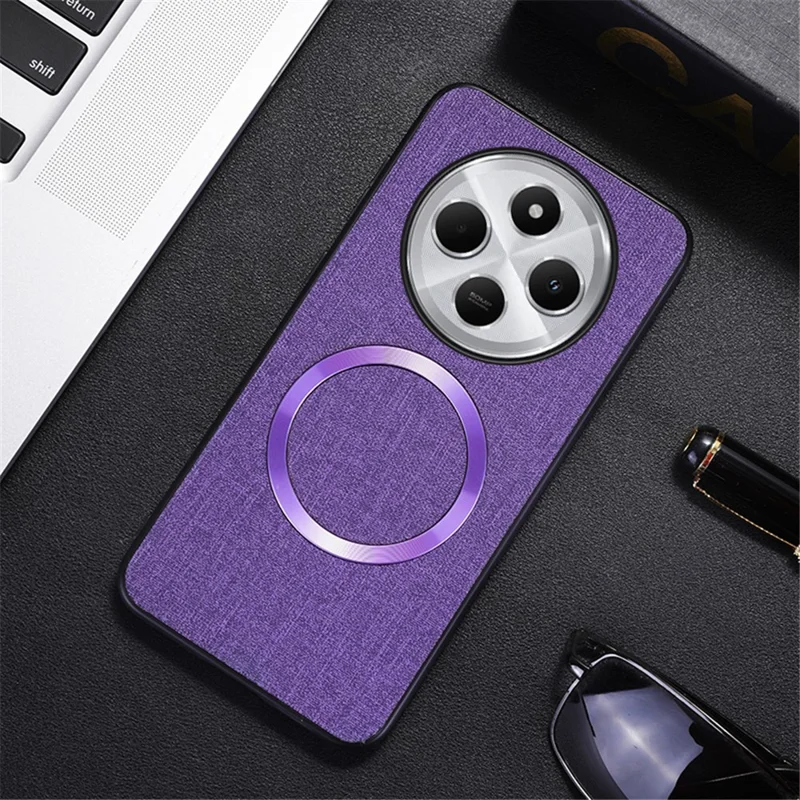 Magnetic Phone Case For Xiaomi Redmi 14C 4G / 14R 5G / Poco C75 4G Drop-Proof TPU+Cloth Back Cover - Purple