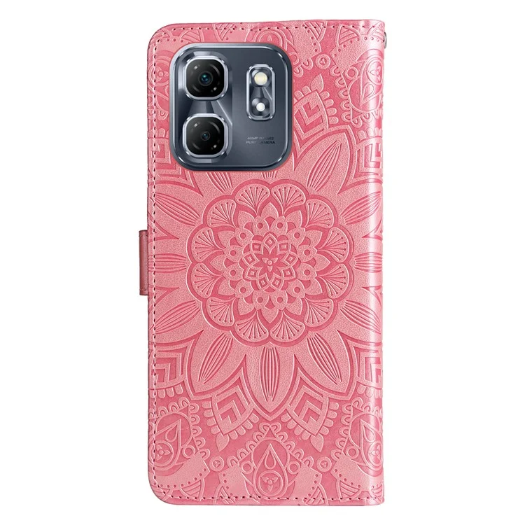 For Infinix Hot 50i 4G / Smart 9 4G Case Sunflower Imprint Leather Wallet Phone Cover - Pink