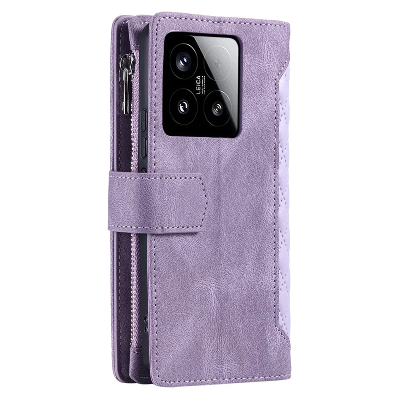 Style 005 For Xiaomi 15 Wallet Case Rhombus Stitching Line PU Leather Phone Cover - Purple