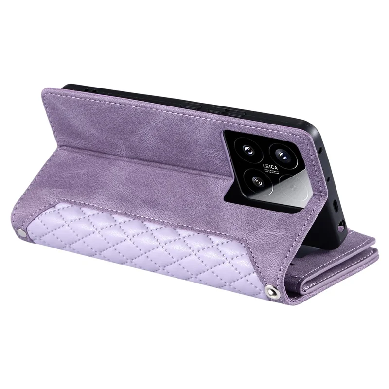 Style 005 For Xiaomi 15 Wallet Case Rhombus Stitching Line PU Leather Phone Cover - Purple
