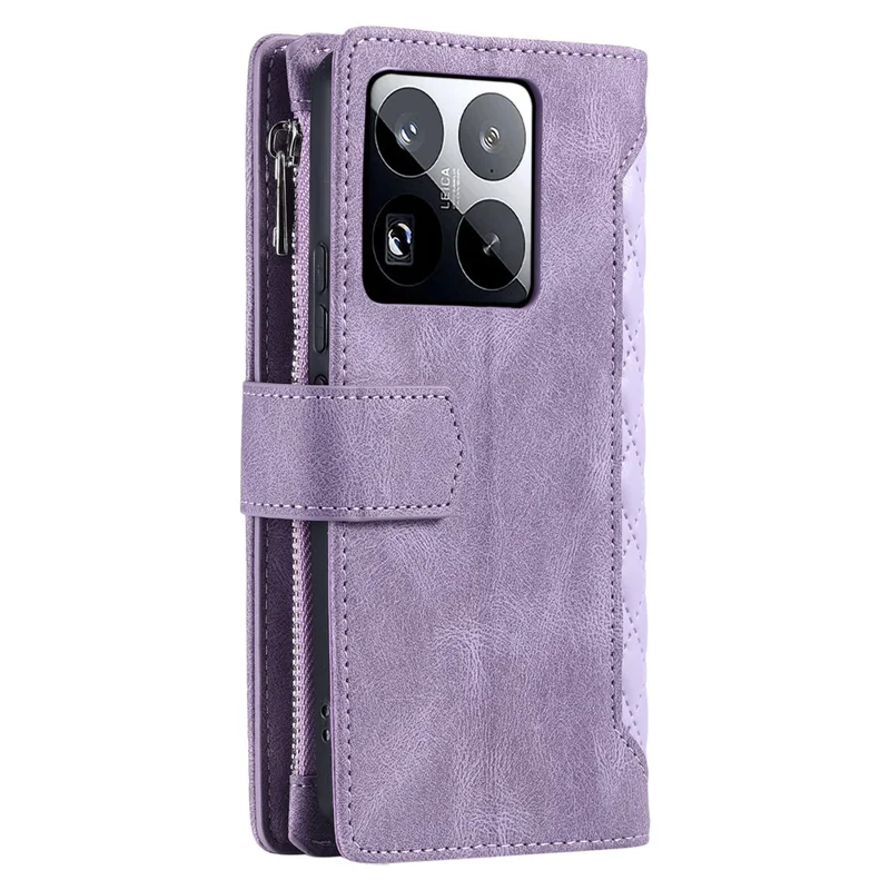 Style 005 For Xiaomi 15 Pro Wallet Case Rhombus Stitching Line PU Leather Phone Cover - Purple