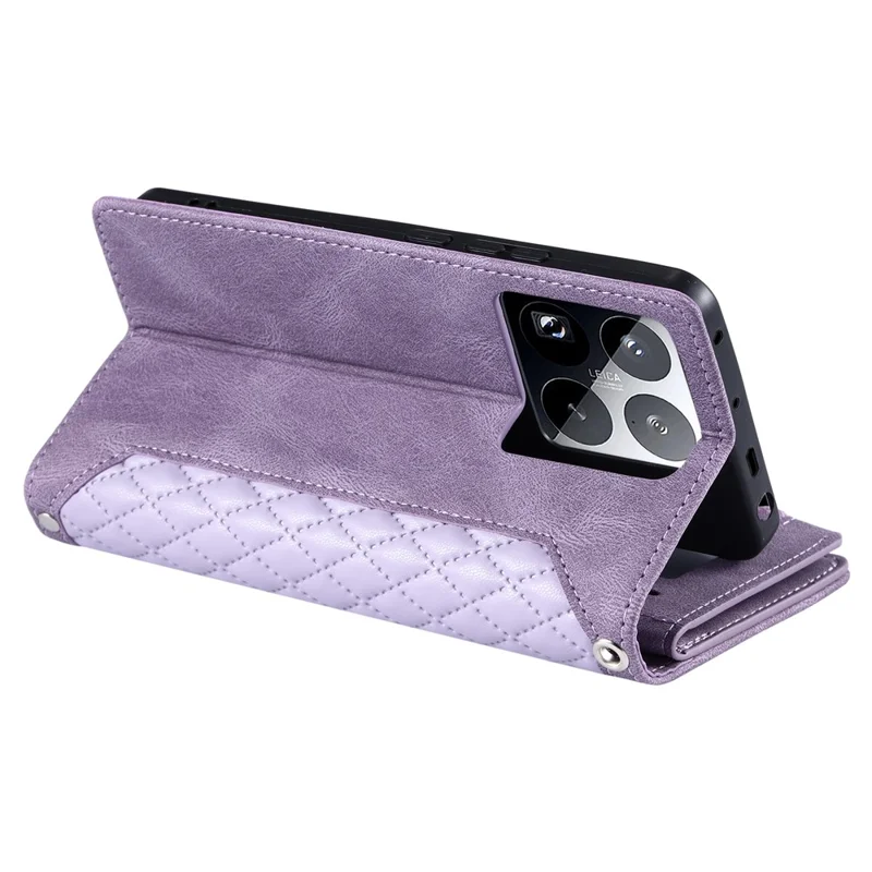 Style 005 For Xiaomi 15 Pro Wallet Case Rhombus Stitching Line PU Leather Phone Cover - Purple