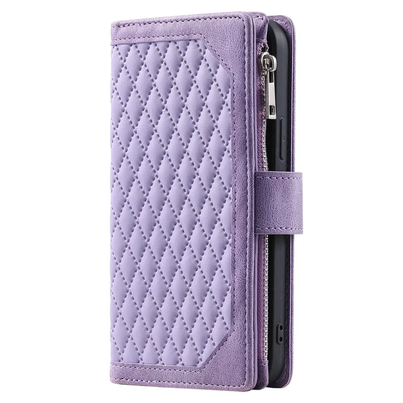 Style 005 For Xiaomi 15 Pro Wallet Case Rhombus Stitching Line PU Leather Phone Cover - Purple