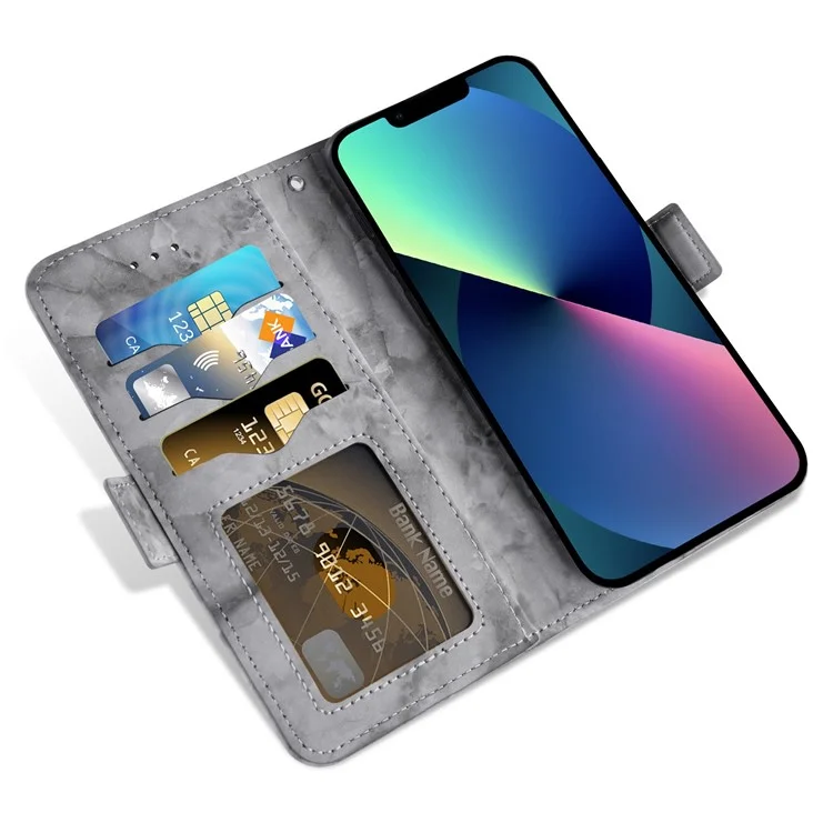 Per Iphone 13 Mini Mini 5,4 Pollici di Cellulare Custodia, Pattern di Marmo Anticollisione Doppio Magnetico Chiusura PU Flip Wallet Cover - Grigio