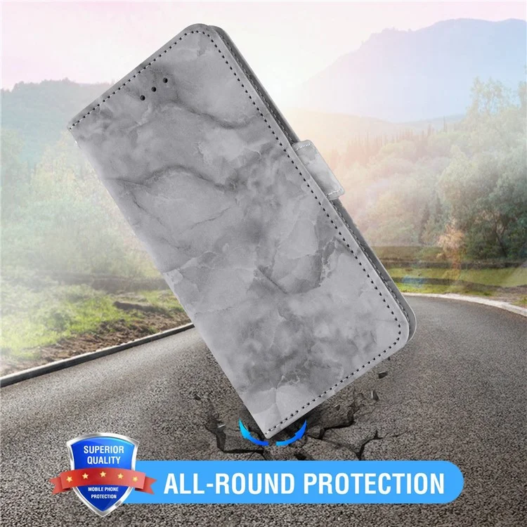 For iPhone 13 mini 5.4 inch Cellphone Case, Marble Pattern Anti-collision Dual Magnetic Clasp PU Leather Stand Flip Wallet Cover - Grey