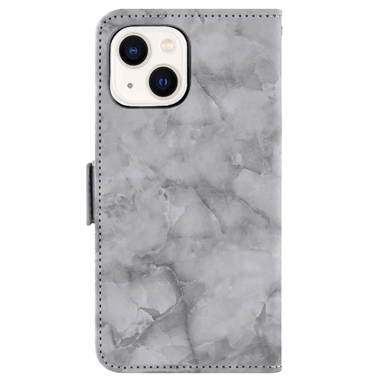 For iPhone 13 mini 5.4 inch Cellphone Case, Marble Pattern Anti-collision Dual Magnetic Clasp PU Leather Stand Flip Wallet Cover - Grey