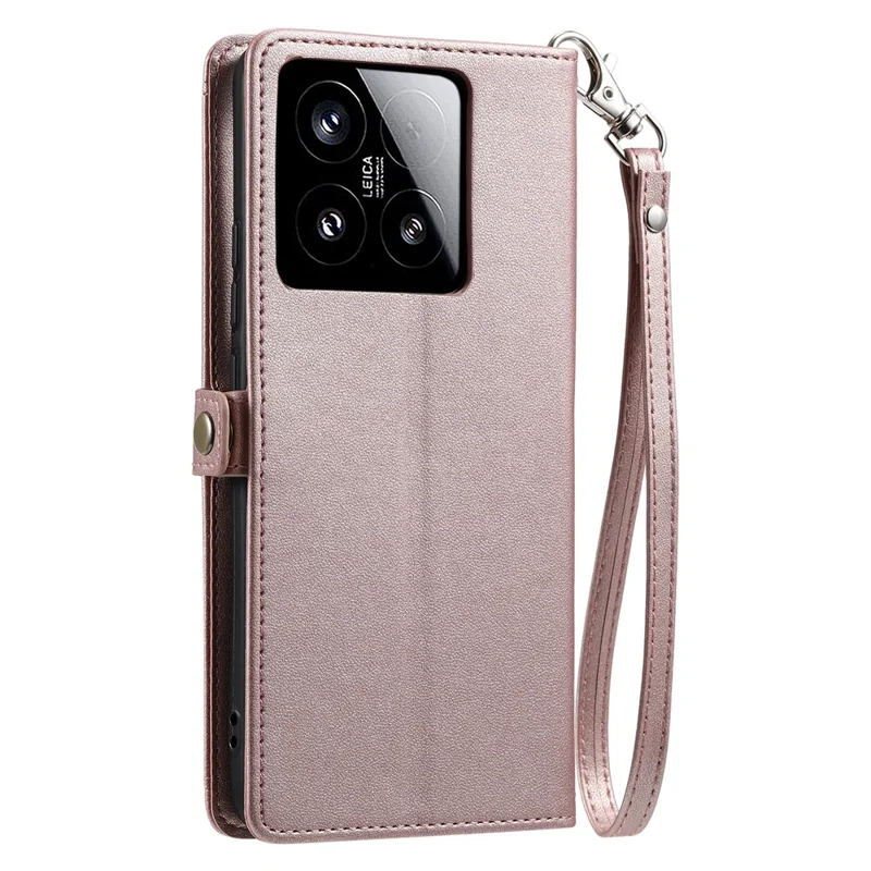 For Xiaomi 15 Leather Case Wallet Stand Phone Cover with Straps - Rose Gold