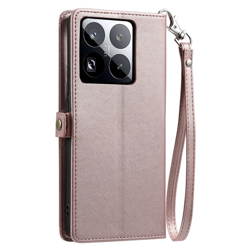 For Xiaomi 15 Pro Leather Case Wallet Stand Phone Cover with Straps - Rose Gold