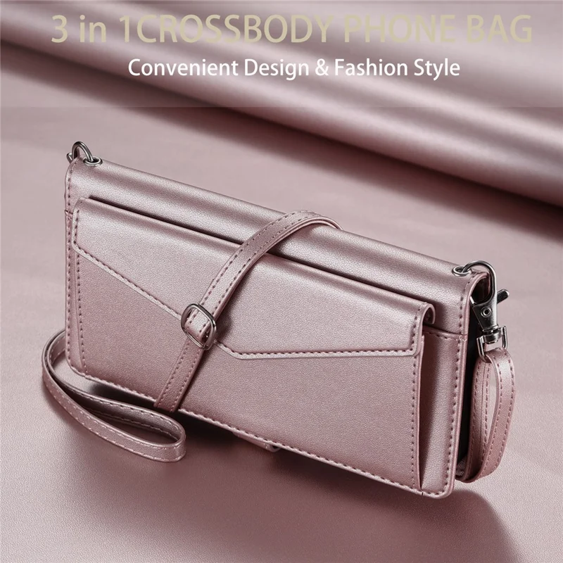For Xiaomi 15 Pro Leather Case Wallet Stand Phone Cover with Straps - Rose Gold