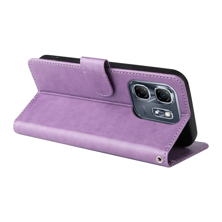 Custodia in pelle per Infinix Hot 50i 4G / Smart 9 4G, motivo a farfalla e fiori, con supporto - Viola