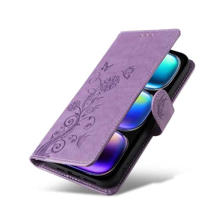 Custodia in pelle per Infinix Hot 50i 4G / Smart 9 4G, motivo a farfalla e fiori, con supporto - Viola