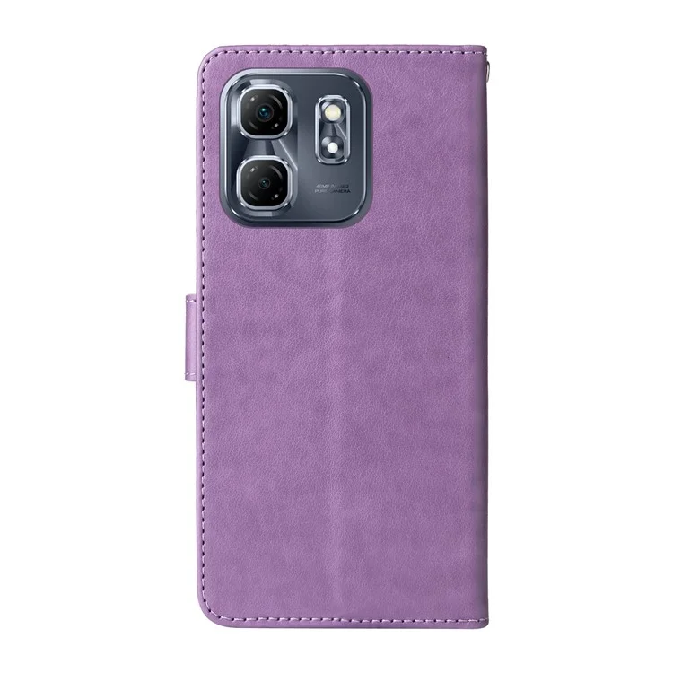 Custodia in pelle per Infinix Hot 50i 4G / Smart 9 4G, motivo a farfalla e fiori, con supporto - Viola