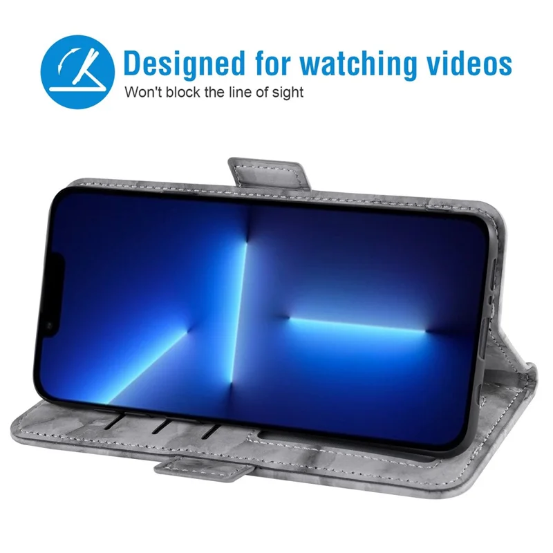 Para Iphone 13 Pro 6.1 Pulgadas de Stand Horizontal, Patrón de Mármol Dual Magnetic Clasp pu Cuero Flip Billet de Billetera - Gris