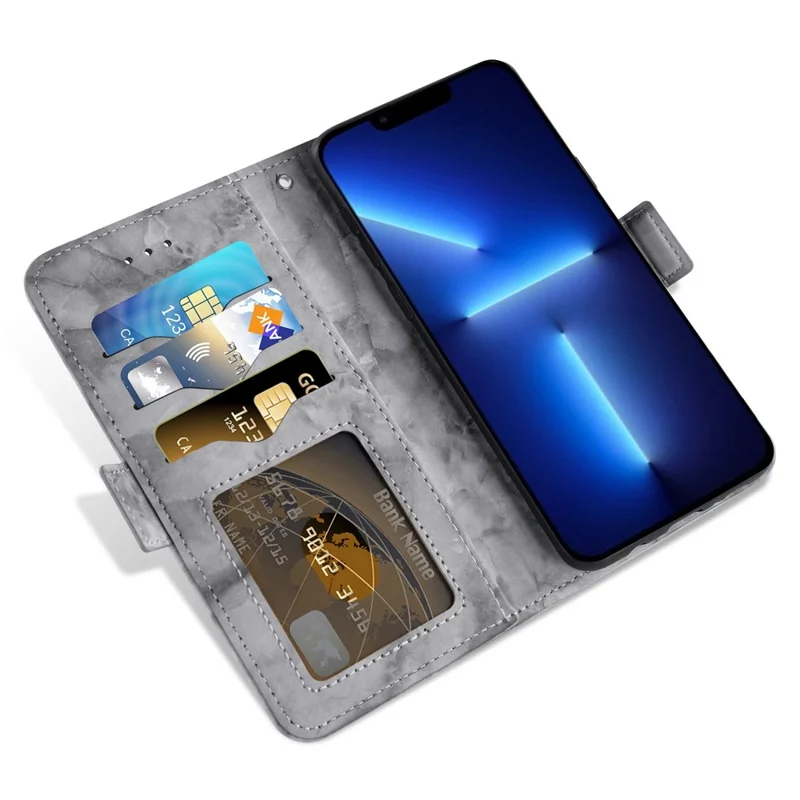 Para Iphone 13 Pro 6.1 Pulgadas de Stand Horizontal, Patrón de Mármol Dual Magnetic Clasp pu Cuero Flip Billet de Billetera - Gris