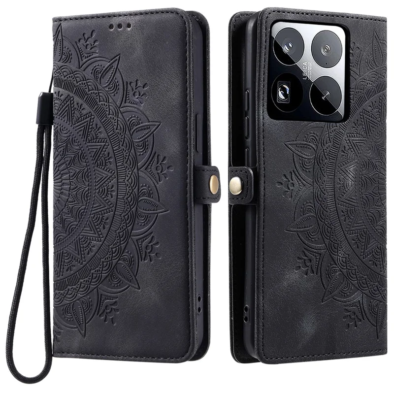 Style 016 For Xiaomi 15 Pro Case Skin Feel Totem Imprinted Wallet Leather Phone Cover - Black
