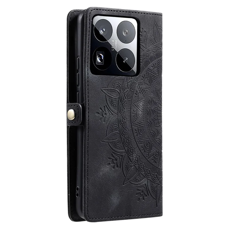 Style 016 For Xiaomi 15 Pro Case Skin Feel Totem Imprinted Wallet Leather Phone Cover - Black