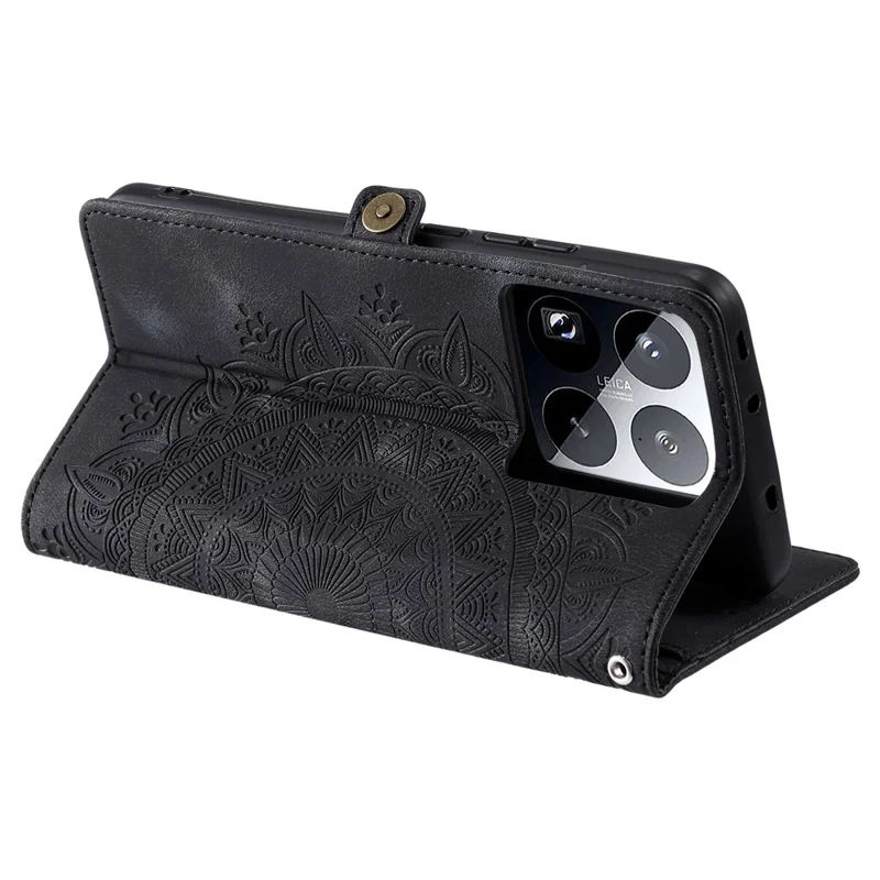 Style 016 For Xiaomi 15 Pro Case Skin Feel Totem Imprinted Wallet Leather Phone Cover - Black