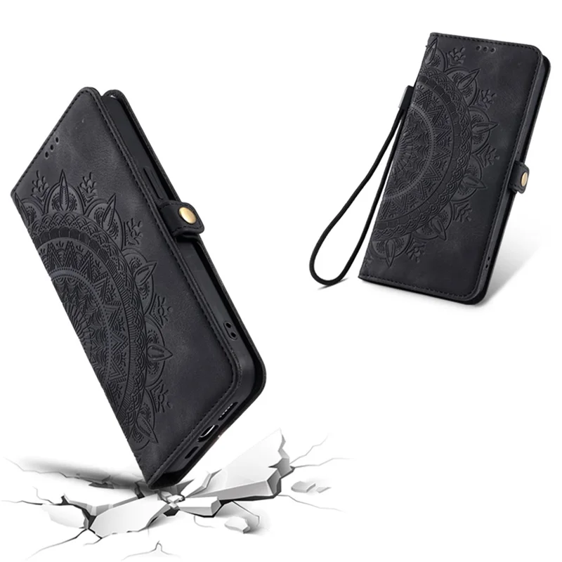 Style 016 For Xiaomi 15 Pro Case Skin Feel Totem Imprinted Wallet Leather Phone Cover - Black