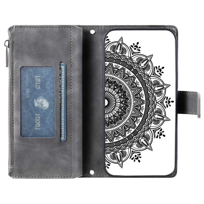 Style 006 For Xiaomi 15 Wallet Case PU Leather Phone Cover Mandala Flower Pattern - Grey
