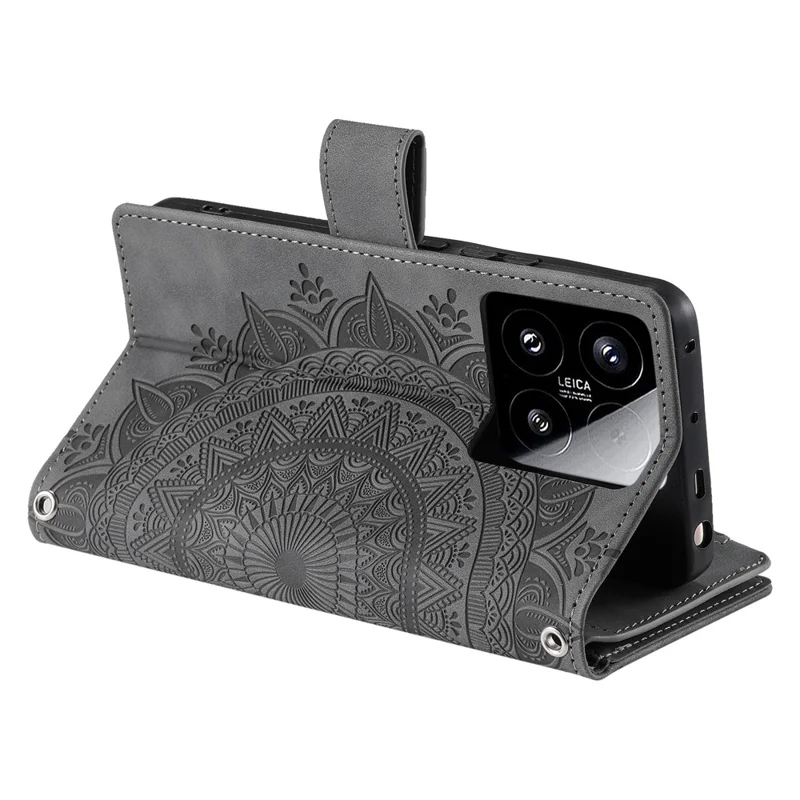 Style 006 For Xiaomi 15 Wallet Case PU Leather Phone Cover Mandala Flower Pattern - Grey