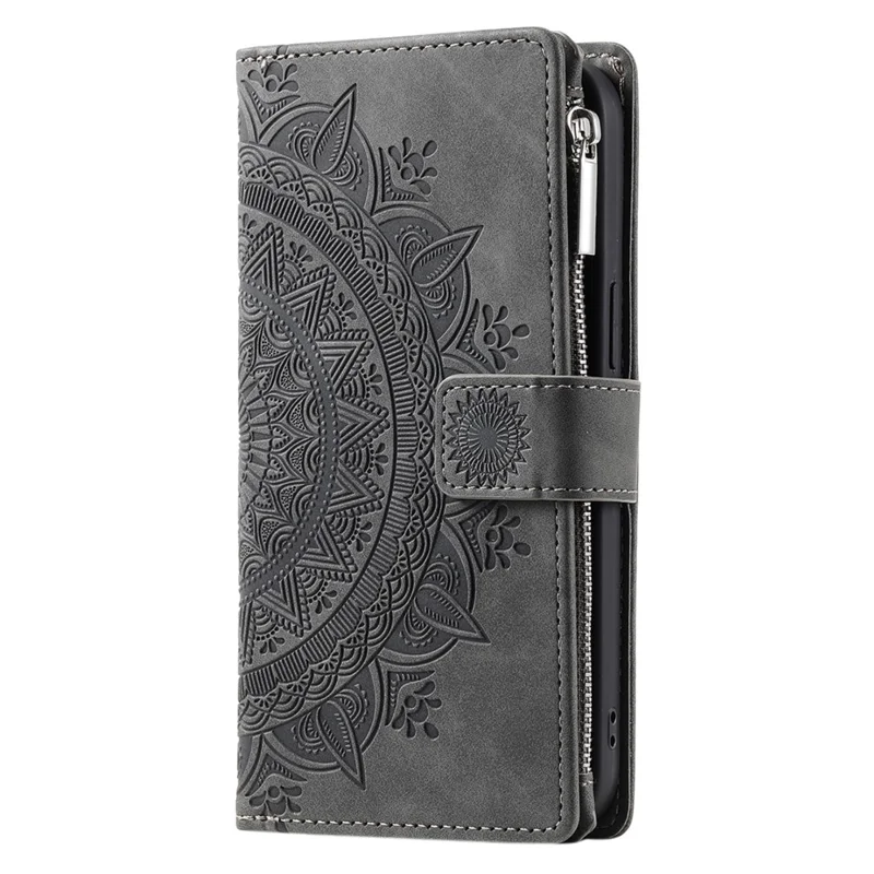 Style 006 For Xiaomi 15 Wallet Case PU Leather Phone Cover Mandala Flower Pattern - Grey