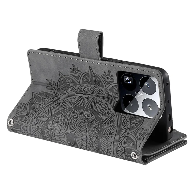 Style 006 För Xiaomi 15 Pro Plånboksfodral PU-läder Mobilhölje Mandalablommönster - Grå