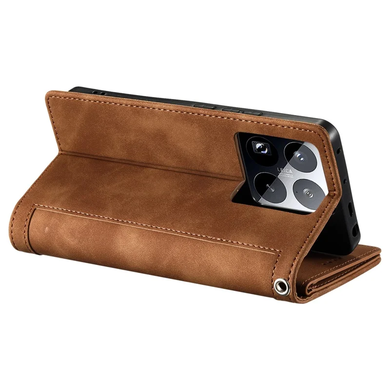For Xiaomi 15 Pro Case PU Leather Phone Cover with Zipper Wallet 9 Card Slots - Brown